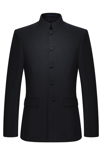 2 Piece Single Breasted Black Slim Fit Men's Mandarin Collar Suit